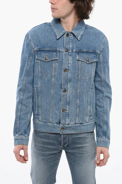 Balmain X Pokemon Denim Jacket With Logoed Buttons In Blue