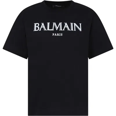 Balmain Back T-shirt For Kids With Logo Print In Black