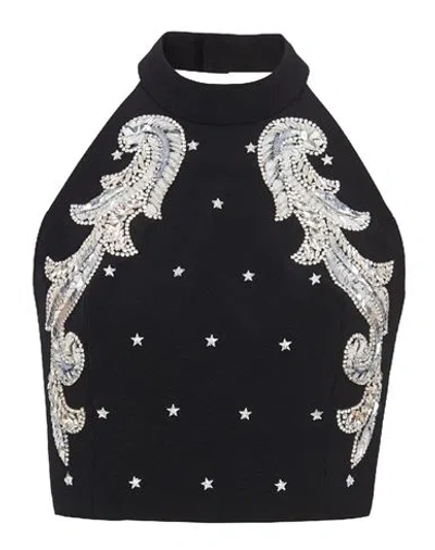 Balmain Crystal-embellished Zip-up Top In Black