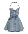 Balmain Backless Button-down Denim Flared Dress In Blue