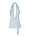 Balmain Backless Crepe Satin Top With Fringe In Blue
