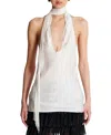 Balmain Backless Fringed Satin Top In White