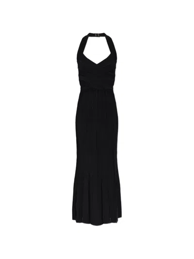 Balmain Backless Halterneck Midi Dress In Black
