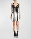 Balmain Backless Knit Short Halter Skater Dress In Blkwhite