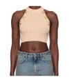 Balmain Ribbed Halter Neck Top With Gold Buttons In Multicolor