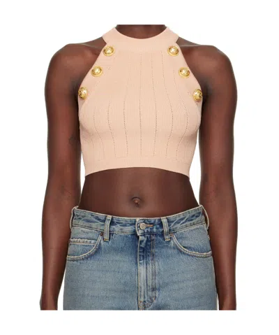 BALMAIN BALMAIN HALTERNECK KNIT CROPPED TOP