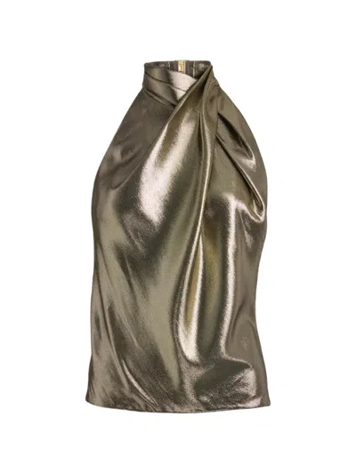 Balmain Silk-blend Lurex Halterneck Top In Brown