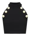 Balmain Embellished Ribbed-knit Halterneck Top In Black