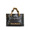Balmain Black Leather Shopping Bag With Gold Details