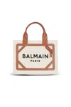Balmain B Army Medium Shopper Tote Bag In Canvas With Leather Handles In Brown