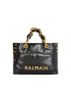 Balmain Black Leather Shopping Bag With Gold Details In Black