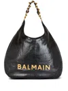 Balmain Large 1945 Soft Hobo Bag In Embossed Crinkled Calfskin With A Pb Labyrinth Monogram In Black
