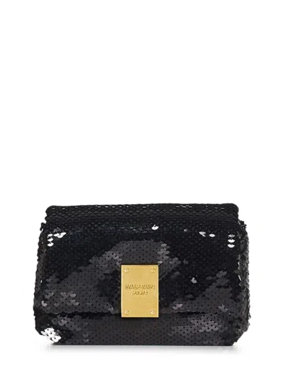 Balmain Sequinned Cross Body Bag In Black