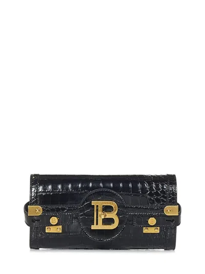 Balmain Mini-tasche Mit Kroko-effekt In Black