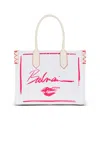 Balmain White B-army '' Lipstick Print Tote In Creme/rouge