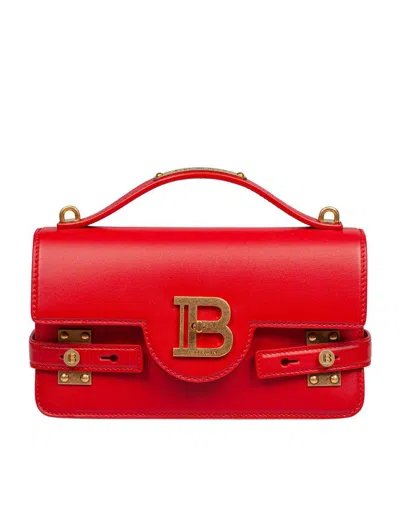 Balmain B-buzz 24 Smooth Leather Bag In Rouge