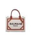 Balmain B Army Medium Shopper Tote Bag In Canvas With Leather Handles In Brown