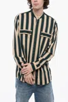 Balmain Balanced Stripe Viscose Blend Shirt With Mandarin Collar In Multi