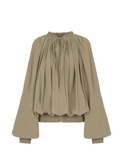 Balmain Balloon-sleeve Blouse In Green