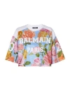 Balmain Rose-print Cropped T-shirt In Fantasy