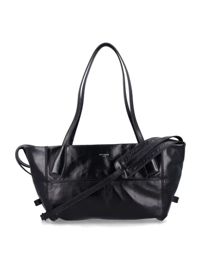 Balmain Black Leather Shopper Bag With Shoulder Strap