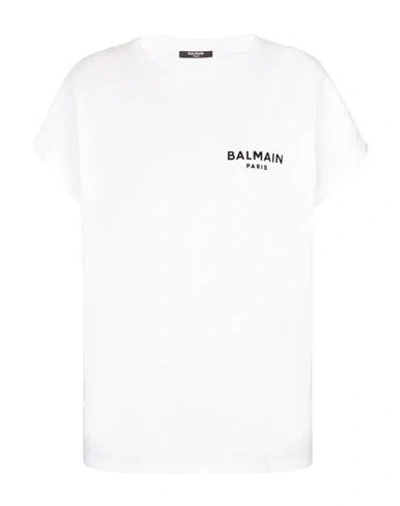 Balmain Flocked-logo Crew Neck T-shirt In White