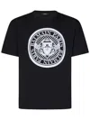 Balmain Crew Neck Black T-shirt With Graphic Print In Black