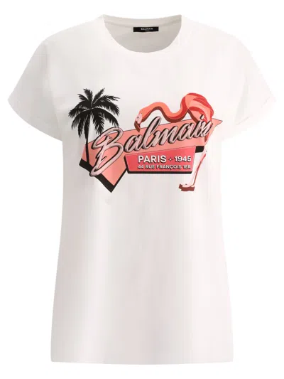 Balmain Fenicottero Rosa T-shirt In White