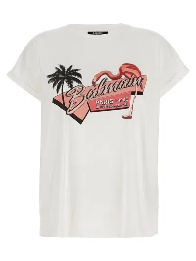 Balmain ' Flamingo' T-shirt In White