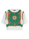 Balmain Chain Motif Crew Neck Cropped T-shirt In Green