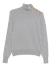 Balmain Grey High-neck Wool Sweater With Gold Buttons In Gray
