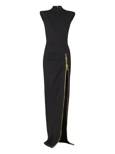 BALMAIN BALMAIN BALMAIN LONG BLACK JERSEY DRESS WITH ZIP