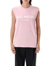 Balmain Logo Button Crew Neck Sleeveless Top In Pink