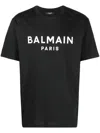 Balmain Black Crewneck T-shirt With Logo Lettering On The Front In Cotton Man