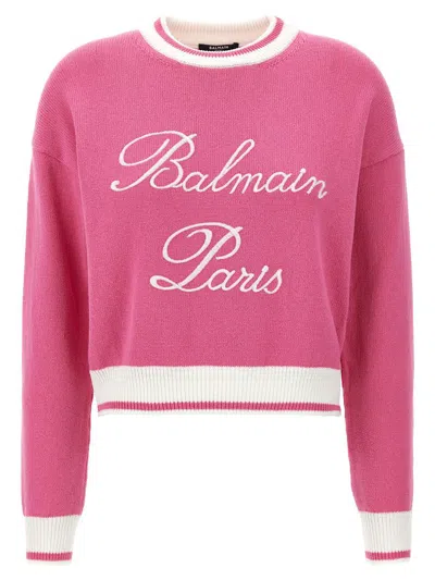 Balmain Signature Logo-embroidered Jumper In Pink