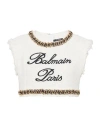 Balmain Signature-embroidered Tweed Crop Top In White