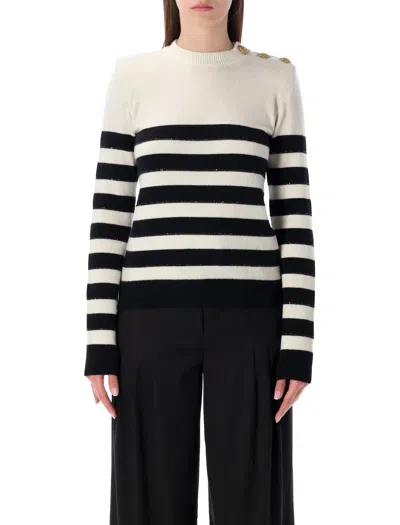 Balmain Striped Wool Cashmere Buttoned Jumper In Animal Print