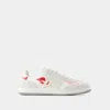 Balmain Swan Sneakers In Leather And Suede Color White And Red