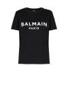 Balmain Black Crewneck T-shirt With Logo Print And Golden Buttons In Jersey Woman In Black