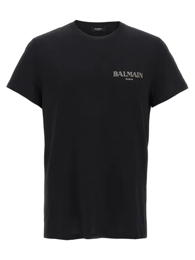 Balmain Black Crewneck T-shirt With Logo Print In Cotton Man