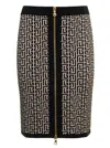 Balmain Monogram Wool Pencil Skirt With Zip In Multicolor