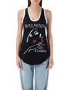Balmain Tank Top In Black Wool And Polyester