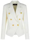 Balmain Double-breasted Structured Denim Blazer With Peak Lapel In White