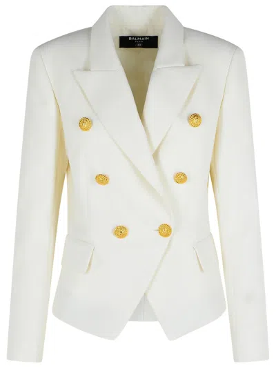 Balmain Wool Virgin Double-breasted Jacket In White