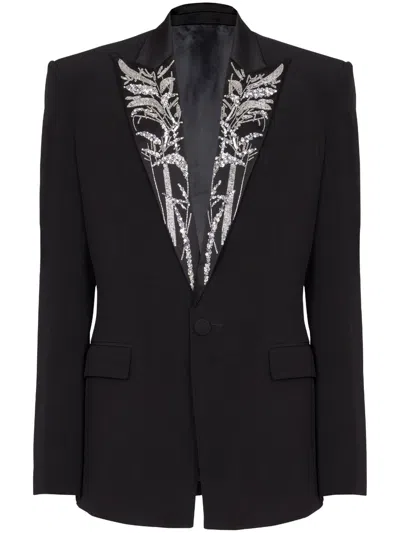 Balmain Bamboo-embroidered Single-breasted Blazer In Black