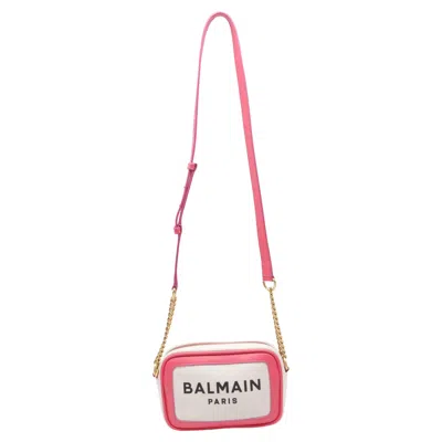 Balmain B-army 18 Camera Bag In Pink Canvas And Leather