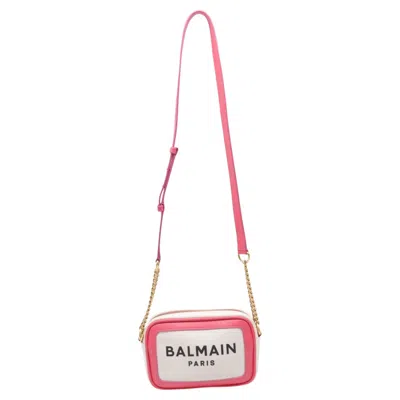 Pre-owned Balmain B-army 18 Camera Bag In Pink Canvas And Leather