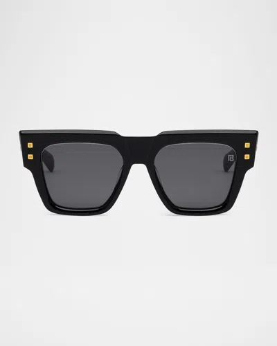Balmain B-army Acetate Square Sunglasses In Black Gold