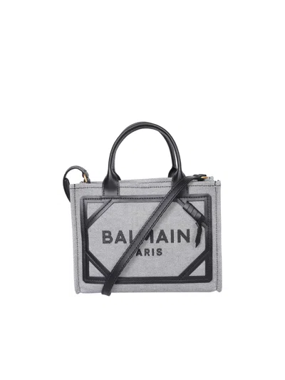 BALMAIN BARMY SHOP SMALL CANVAS BAG IN BLACK AND WHITE