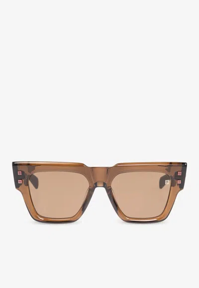 Balmain B-army Square Sunglasses In Brown
